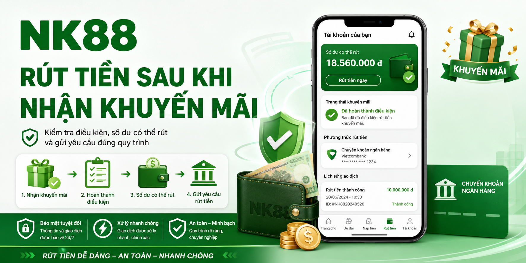 Rút tiền sau khi nhận khuyến mãi